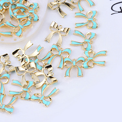 Голубой Бантом сплава эмали подвески, голубой, 19.5x17.5x3 мм, отверстие : 1.5 мм