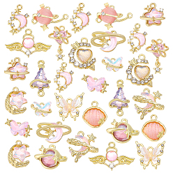 Pink Комплекты фурнитуры для подвесных светильников из сплавов смолы и стекла, а также соединительные элементы для люстр., разнообразные, розовые, 8~22x12~27x3~9 мм, отверстие : 1.2~1.8 мм, 2 шт / стиль