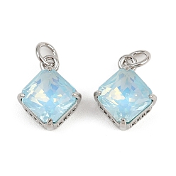 Платина Кулон из циркония, ромб прелести, со стеклом и прыжковым кольцом, стойки покрытие, без свинца и без кадмия, долговечный, платина, 13.5x11x6.5 мм, отверстие : 3.4 мм