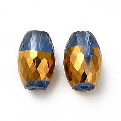 Marine Blue Opaque Electroplate Glass Beads, Golden Plated, Faceted, Oval, Marine Blue, 12x8mm, Hole: 0.8mm