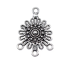 Argent Antique Liens de composants en alliage de lustre de style tibétain, connecteur tournesol, argent antique, 26x19mm