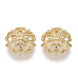 Real 18K Gold Plated 5-Petal Brass Fancy Bead Caps, Long-Lasting Plated, Nickel Free, Flower, Real 18K Gold Plated, 9.5x3mm, Hole: 1mm