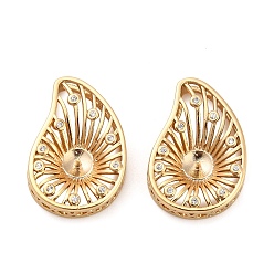 Настоящее золото 18K Латунный микро-паве кубический цирконий, форма раковины, за половину пробурено бисера, без кадмия и без свинца, стойки покрытие, долговечный, реальный 18 k позолоченный, 24x17x5.5 мм, отверстия: 1.5x3.5 мм / 1.5x4.5 мм, штифты : 1.5 мм