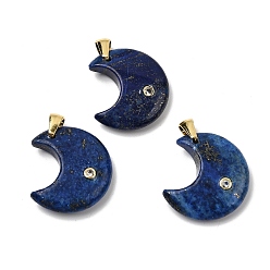 Ляпис-Лазурь Крашеные природные лазурит подвески, с микропаве из кубического циркония на латунной основе и фурнитурой из нержавеющей стали., Луна прелести, золотые, 201 мм, отверстие : 23x21x6.5 мм