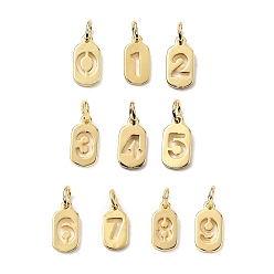 Настоящее золото 18K Латунные подвески, числовые прелести, с целью перехода в кольце, стойки покрытие, долговечный, без свинца и без кадмия, реальный 18 k позолоченный, 12x6x1 мм, отверстие : 3.5 мм