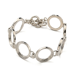 Платина Изготовление браслета из латуни с плоским круглым звеном и подносом, платина, 7-7/8 дюйм (20 см), лоток : 16 мм