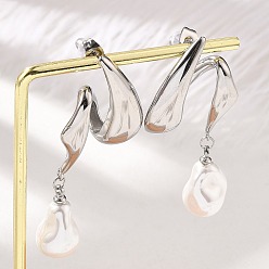 Нержавеющая Сталь Цвет 304 серьги-гвоздики из нержавеющей стали с жемчугом для женщин, самородки, слева и справа, цвет нержавеющей стали, 47.5x22~29 мм