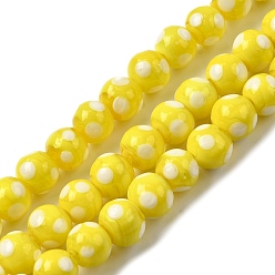 Желтый Бусины лэмпворк , круглый в горошек, желтые, 8~9x7~8 мм, отверстие : 1.8 мм, около 45 шт / нитка, 12.99'' (33 см)