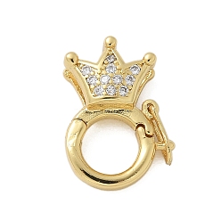 Crown Застежки-твистеры из латуни с микропейвом и прозрачным фианитом, стойки покрытие, без кадмия и без свинца, долговечный, реальный 18 k позолоченный, корона, 15x11x5 мм, отверстие : 5.5 мм