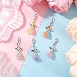 (52) Непрозрачная лаванда Стекло подвесные украшения, ангел, с тибетским стилем сплава и железа, разноцветные, 42 мм