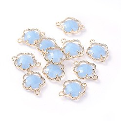 Васильковый Соединители стеклянные ссылки, с фурнитурой Berzel с открытой спиной из экологически чистого сплава, граненые, цветок, золотой свет, васильковый, 15.5x12x3 мм, отверстие : 1.4 мм