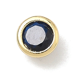 Темно-Синий Плоские круглые латунные микропаве кабошоны из кубического циркония, стойки покрытие, долговечный, без свинца и без кадмия, реальный 18 k позолоченный, темно-синий, 5x3.5 мм