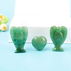 Зеленый Авантюрин Набор резных фигурок ангела-исцелителя и сердца из натурального зеленого авантюрина, Украшения из камня с энергией Рейки, 27x39 мм, 3 шт / комплект