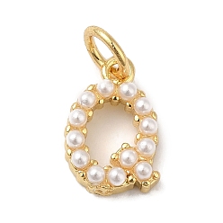 Letter Q Стойка из латуни с подвесками из АБС-пластика с имитацией жемчуга, долговечный, без свинца и без кадмия, реальный 18 k позолоченный, Буква Q, 11.5x7.5x3 мм, отверстие : 3 мм