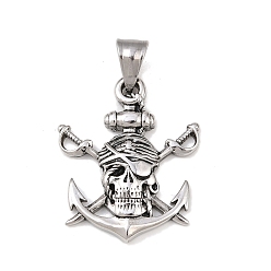 Античное Серебро 304 подвески из нержавеющей стали, подвески в виде пиратского черепа, античное серебро, 33x27x4 мм, отверстие : 7x5 мм