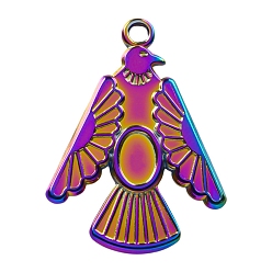 Rainbow Color 304 Настройки кабошон из нержавеющей стали кулон, очарование орла, Радуга цветов, лоток : 6x4 мм, 28x21x2 мм, отверстие : 2 мм