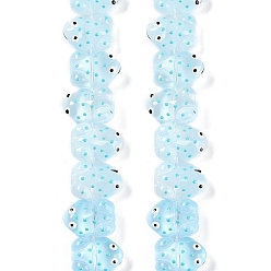 Светло-Синий Нити прозрачных бусин из стеклянной эмали, бусины ручной работы, лягушка, голубой, 15x11x6.5 мм, отверстие : 1 мм, около 29~31 шт / нитка, 12.40~13.19'' (31.5~33.5 см)