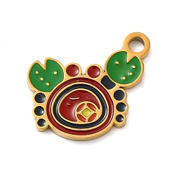 Настоящее золото 18K Ионное покрытие (ip) 304 подвески из нержавеющей стали с эмалью, лазерная резка, крабовое очарование, реальный 18 k позолоченный, 12x15x1.5 мм, отверстие : 1.8 мм