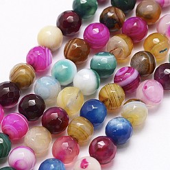 Colorful Faceted Natural Agate Beads Strands, Dyed, Round, Colorful, 8mm, Hole: 1.5mm, about 46~49pcs/strand, 14.8 inch