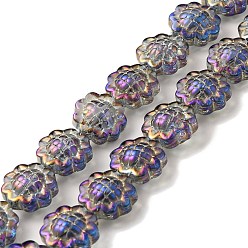 Medium Orchid Transparent Electroplate Glass Beads Strands, Rainbow Plated, Sunflower, Medium Orchid, 15x9mm, Hole: 1mm, about 44~45pcs/strand, 25.20~25.98 inch(64~66cm)