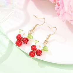 Красный Серьги-подвески в виде цветка с круглыми акриловыми и стеклянными бусинами, золотые, красные, 40.5x13.5 мм