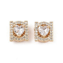 Настоящее золото 14K Стойки обшивки латунь микро проложить кубического циркония бусы, долговечный, без свинца и без кадмия, Прямоугольник с сердцем, реальный 14 k позолоченный, 9.5x8.5x6.5 мм, отверстие : 1.8 мм