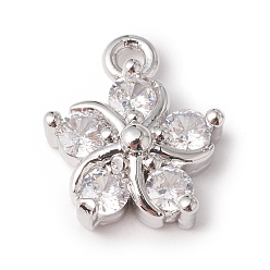 Платинированный Экологически чистые реечные подвески из латуни с микропаве из кубического циркония, долговечный, без свинца и без кадмия, цветок, Реальная платина, 11x9x3.5 мм, отверстие : 1.2 мм