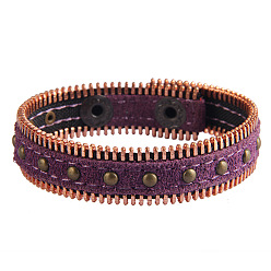 Фиолетовый Браслеты из сплава, искусственной кожи, шнура, украшенного заклепками, Регулируемый ретро-браслет с заклепками для женщин и мужчин., античная бронза, фиолетовые, 8.27 дюйм (21 см)