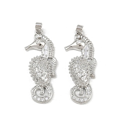 Платина Латунные микро проложить кубического циркония подвески, без кадмия и без свинца, прелести морских коньков, платина, 33x12.5x5.5 мм, отверстие : 4x2.5 мм