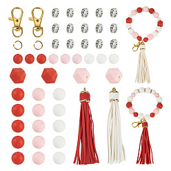 (52) Непрозрачная лаванда Сделай сам наборы для ключей, включая силиконовые шарики, кисточка из искусственной кожи, Латунные бусины со стразами , застежки из сплава и 304 открытые соединительные кольца из нержавеющей стали, разноцветные, 15 мм, отверстие : 2.5 мм