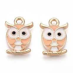 Персиковый Слойка Подвески из эмали и сплава, стойки покрытие, без кадмия, без никеля и без свинца, очарование совы, золотые, розовые, 16.8x12x2.2 мм, отверстие : 2 мм