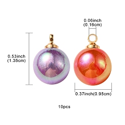 Mixed Color 10Pcs UV Plating Acrylic Pendants, with Light Gold Tone Brass Findings, Round Charm, Mixed Color, 13.5x9.5mm, Hole: 1.6mm
