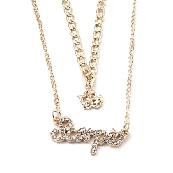 Scorpio Alloy Double Layered Necklaces, Pendant Necklaces, with Glass Rhinestone, Constellation/Zodiac Sign, Golden, Scorpio, Word: 33x13.5x2.5mm, 16.14 inch(41cm)