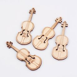 Antique White Undyed Wooden Pendant, Violin, Antique White, 73.5x27x4mm, Hole: 1mm