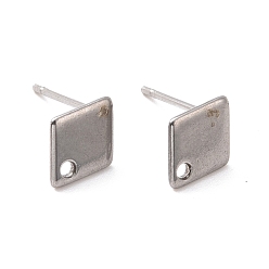 Нержавеющая Сталь Цвет Не тускнеет 201 фурнитура для сережек-гвоздиков из нержавеющей стали, с отверстием и 316 штифтом из нержавеющей стали, ромб, цвет нержавеющей стали, 9x7 мм, отверстие : 1 мм, штифты : 0.7 мм
