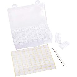 Stainless Steel Color 304 Stainless Steel Beading Tweezers, Plastic Bead Storage Containers and Label Paster, Stainless Steel Color, 13x22.5x5.5cm, 64pcs/set