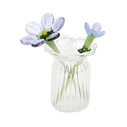 April Daisy Набор для украшения стола, состоящий из цветов и вазы, изготовленных вручную методом лэмпворк., сирень, апрельская маргаритка, 24.5~32.5x23.5~32.5x43~52 мм