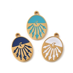 (52) Непрозрачная лаванда 304 из нержавеющей стали шармы эмали, овальные амулеты, ионное покрытие (ip), реальный 18 k позолоченный, разноцветные, 14x9.5x1.5 мм, отверстие : 1.2 мм