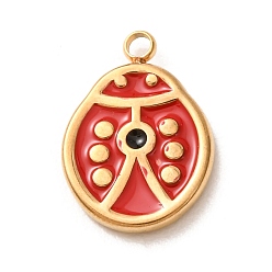 Doré  304 acier inoxydable émail pendentifs, charmes coccinelle, or, 18x13x2mm, Trou: 1.6mm