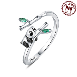 Панда 925 регулируемые открытые манжеты из стерлингового серебра, с кубического циркония, панда, внутренний диаметр: 18 мм