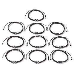 Черный Браслеты из акриловых плетеных бусин, с полиэфирными шнурами, чёрные, внутренний диаметр: 1-3/4~3-1/4 дюйм (4.5~8.35 см), 10 шт / комплект