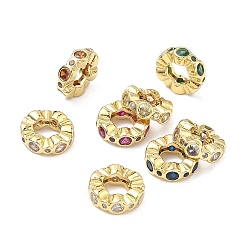 (52) Непрозрачная лаванда Латунные микро проложить Цирконий Европейский бисером, бусины с большим отверстием, плоско-круглые, стойки покрытие, долговечный, без кадмия и без свинца, реальный 18 k позолоченный, разноцветные, 10x3 мм, отверстие : 4.8 мм