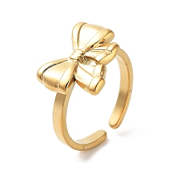 Настоящее золото 18K 304 открытые манжеты из нержавеющей стали для женщин, бантом, реальный 18 k позолоченный, регулируемый, бант : 13x15.5 мм