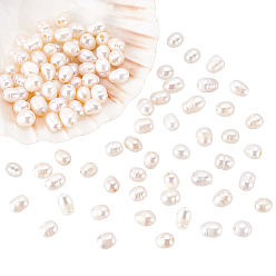 Seashell Color Large Hole Pearl Beads, Natural Cultured Freshwater Pearl Loose Beads, Oval, Seashell Color, 7x7mm, Hole: 1.8mm, 100pcs