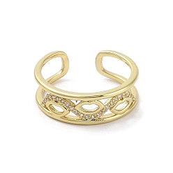 Real 18K Gold Plated Brass Pave Cubic Zirconia Open Cuff Rings, Lip, Real 18K Gold Plated, 7mm, Inner Diameter: 17.8mm