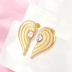 Настоящее золото 18K 304 серьги из нержавеющей стали горный хрусталь, сердце, ионное покрытие (ip), реальный 18 k позолоченный, 27x14 мм