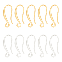 Mixed Color 16Pairs 2 Colors Brass Earring Hooks, Ear Wire, with Horizontal Loop, Long-Lasting Plated, Mixed Color, 21x9x1.5mm, Hole: 2mm, 21 Gauge, Pin: 0.7x0.8mm, 8paris/color