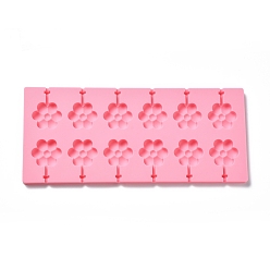 Pink DIY Lollipop Making Food Grade Silicone Molds, Candy Molds, Flower, 12 Cavities, Pink, 115x264x8mm, Inner Diameter: 32x33.5mm, Fit for 3mm Stick