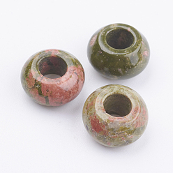 Унакит Натуральный восточный европейский бисер, бусины с большим отверстием, рондель, 12x6~7 мм, отверстие : 5 мм
