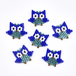 Blue Handmade Japanese Seed Beads, Loom Pattern, Bird, Blue, 15x17.5~18x2mm